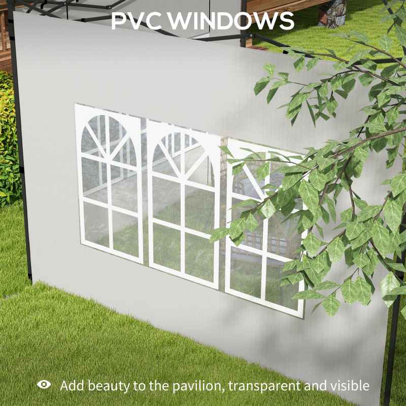 Outsunny Gazebo Side Panels with Window for 3x3(m) or 3x6m Gazebo Canopy, 2 Pack Sides Replacement, White