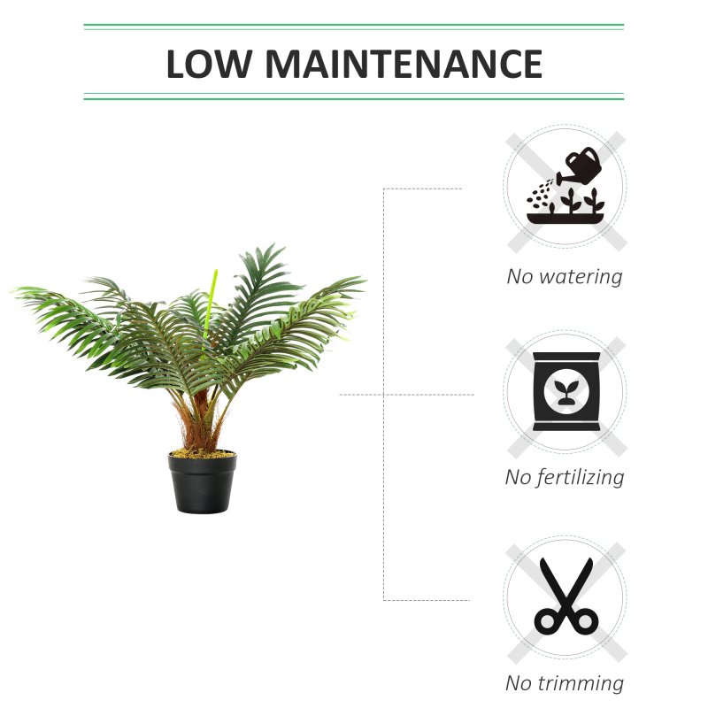 Outsunny 60cm/2FT Artificial Palm Tree Decorative Plant 8 Leaves with Nursery Pot, Fake Tropical Tree for Indoor Outdoor D??cor