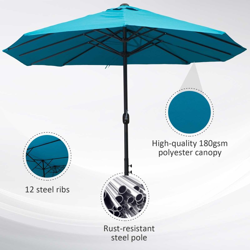 Outsunny 4.6m Garden Parasol Double-Sided Sun Umbrella Patio Market Canopy Shade Outdoor Blue - NO BASE