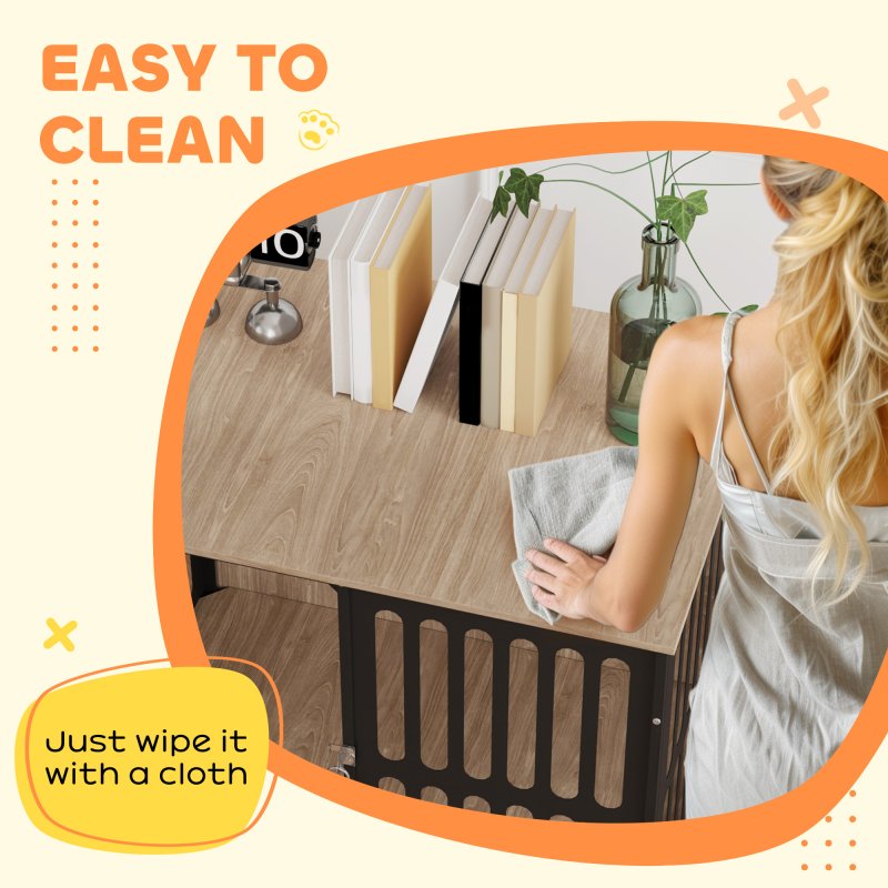 PawHut Dog Crate Furniture, Dog Cage Side End Table Indoor with Anti-Chew Resistant Mesh, Anti-Escape Door, for Medium Dogs, 80 x 55 x 72 cm, Walnut Brown