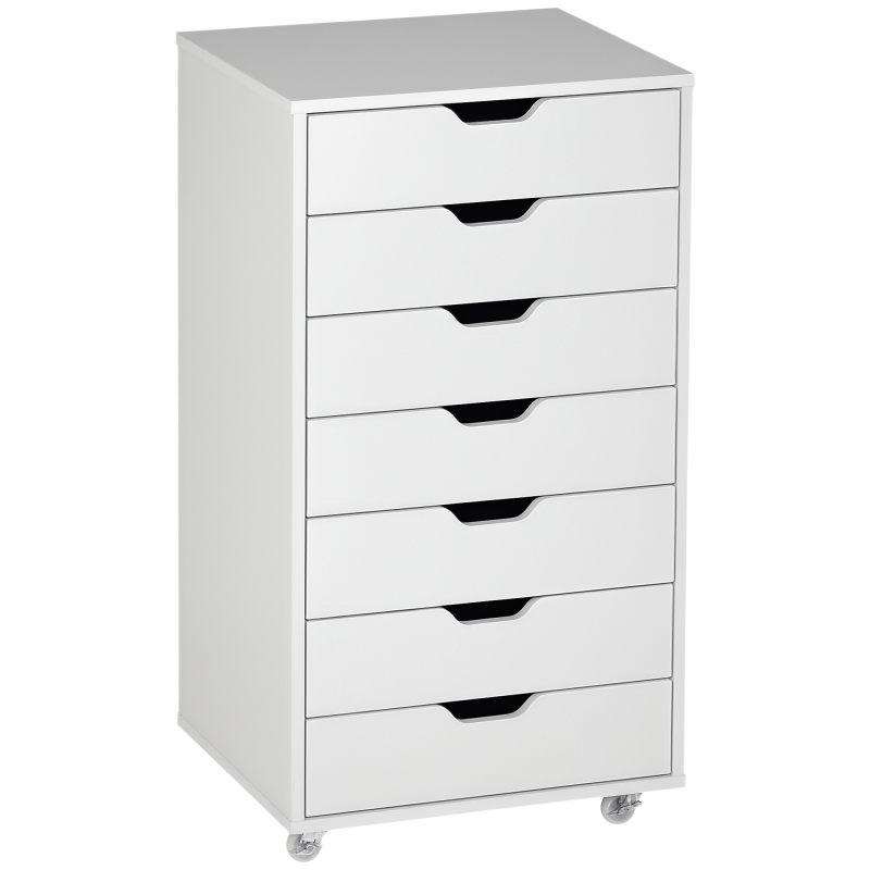 Vinsetto Vertical Filing Cabinet, 7-drawer File Cabinet, Mobile Office Cabinet on Wheels for Study, Home Office, White