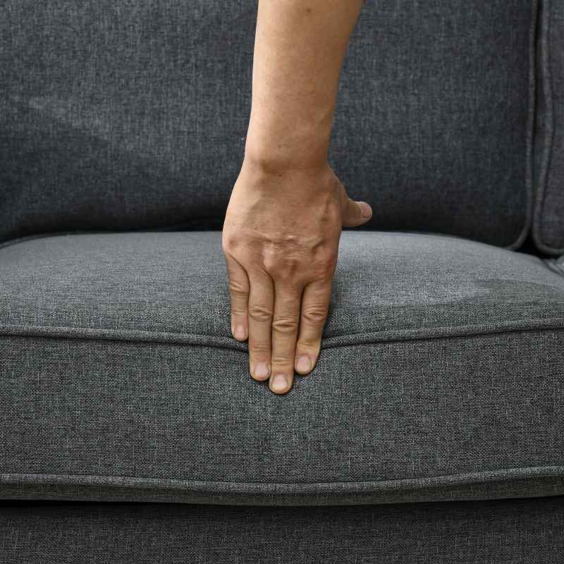 HOMCOM 2 Seater Sofa, Fabric Sofa Couch with Nailhead Trim Rolled Arm and Slatted Wood Frame, Upholstered Loveseat Settee for Living Room, Bedroom, Home Office