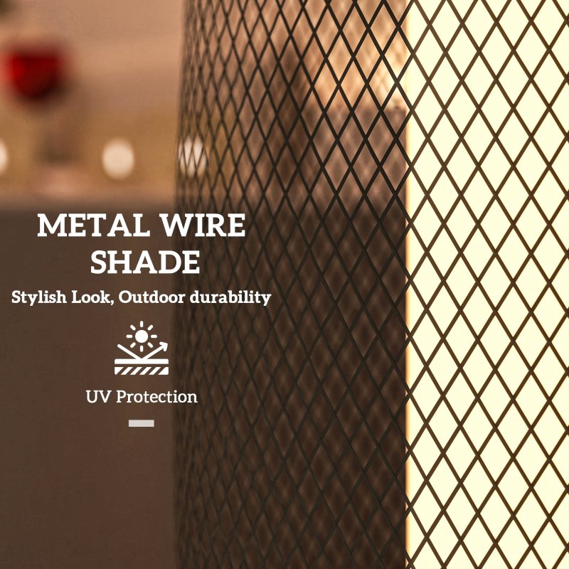 Outsunny Garden Solar Lamp, 71.5 cm Tall Metal Floor Lamp, Auto On/Off LED Solar Garden Light with Metal Wire Shade, IP44 for Outdoor, Porch, Pathway, Terrace, Black