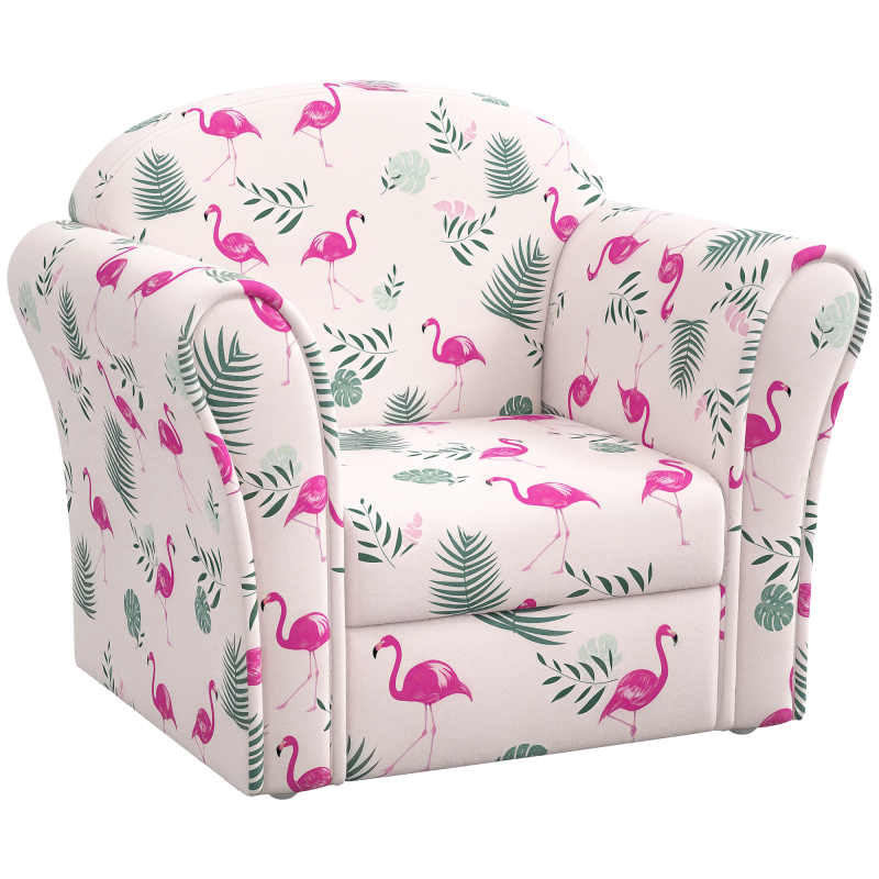 AIYAPLAY Kids Sofa Chair, Toddler Armchair with Flamingo Design, Wooden Frame, Upholstered Toddler Chair for Bedroom, Playroom, Kids Room - Pink