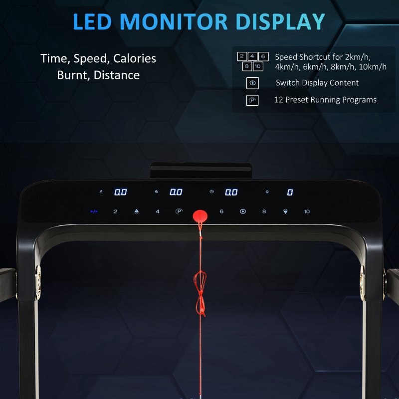 HOMCOM Folding Treadmill, 1.85HP Installation-Free Walking Jogging Running Machine, 12KM/H with 12 Pre-Programs and LED Display for Home Gym Office