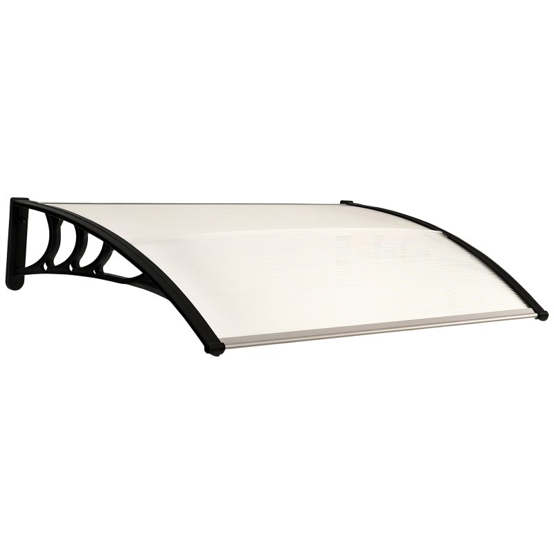 Outsunny Front Door Canopy Outdoor Awning Aluminium Rigid Plastic Polycarbonate Rain Shelter UV Water Rain Resistant 120 x 75cm White