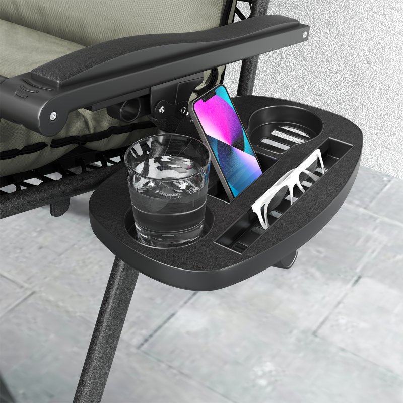 Outsunny Zero Gravity Chairs Set of 2, Folding Reclining Garden Chair, Outdoor Sun Lounger with Cushion, Garden Recliner Chairs with Headrest and Cup Phone Holder Tray for Beach, Grey