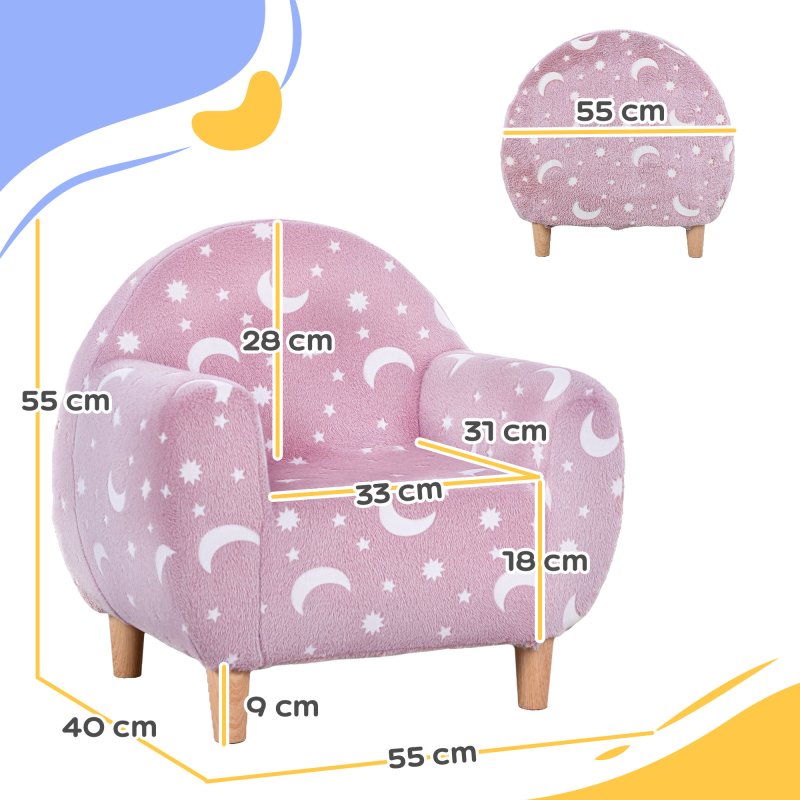 AIYAPLAY Kids Armchair, Glow in the Dark Single Chair with Star Design, Upholstered Toddler Tub Chair for Bedroom, Playroom, Kid Room, Pink