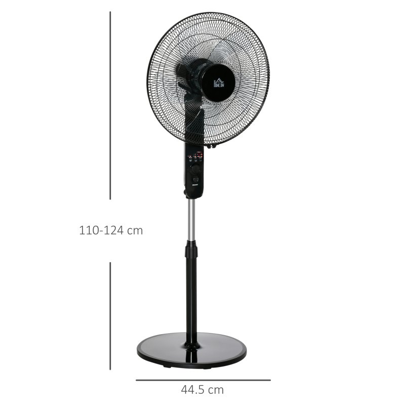 HOMCOM 18" Pedestal Fan with Sleep Mode, Oscillating Standing Fan with 3 Modes, Remote Control, Floor Fan with Adjustable Height, 3 Speed, 7.5-Hour Timer, Black