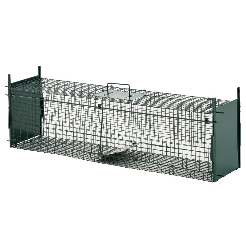 PawHut Two-Door Live Trap for Small Animals, Outdoor and Indoor Animal Trap for Rat, Mice, 100 x 25 x 28cm - Dark Green