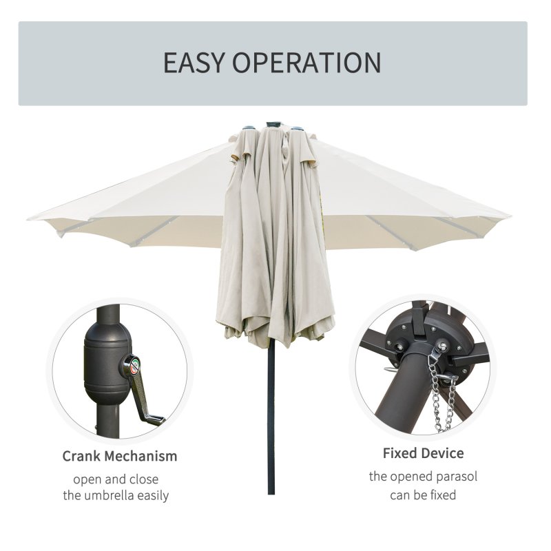 Outsunny 4.4m Double-Sided Sun Umbrella Garden Parasol Patio Sun Shade Outdoor with LED Solar Light, NO BASE INCLUDED, Cream White