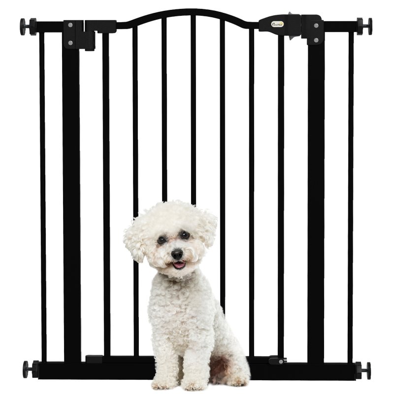 PawHut Pressure Fit Dog Stair Gate No Drilling Safety Gate Auto Close for Doorways, Hallways, 74-80cm Adjustable, 78cm Tall, Black