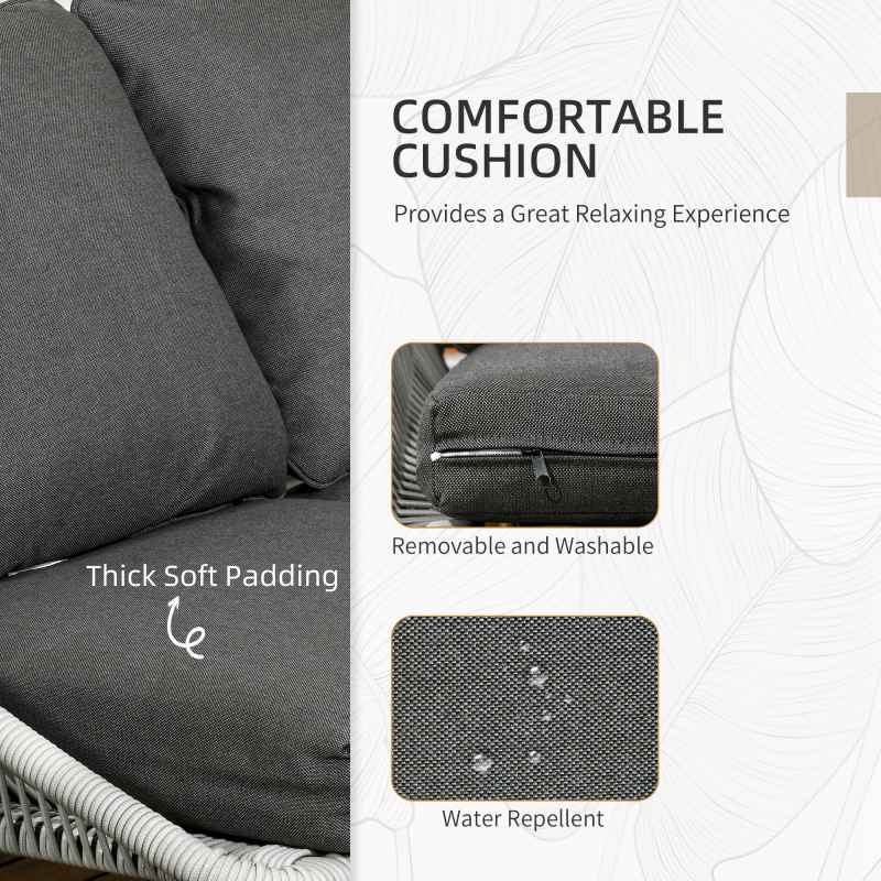 Outsunny 5 Piece Rattan Garden Furniture Sets, 6 Seater Outdoor Sofa Sectional with Wicker Sofa, Footstool and Wood-Plastic Coffee Table for Yard, Poolside, Grey