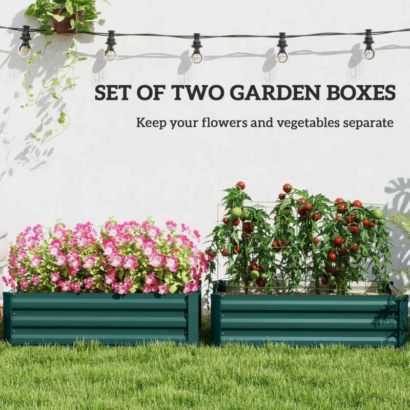 Outsunny Set of 2 Raised Garden Bed, Outdoor Planter Box with Galvanised Steel Frame for Growing Vegetables, Flowers and Herbs, 100 x 60 x 30cm, Green