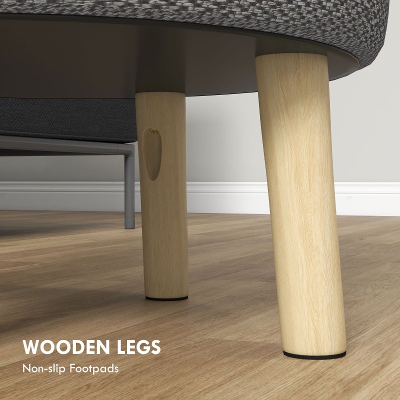 HOMCOM Round Storage Stool, Linen Fabric Upholstered Foot Stool with Removable Top, Padded Seat, Hidden Space and Wooden Legs for Living Room