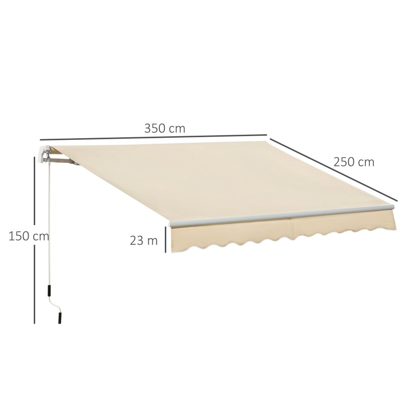 Outsunny 3.5x2.5m Manual Awning Window Door Sun Weather Shade w/ Handle Thick Retractable Canopy Outdoor Garden Shield Beige
