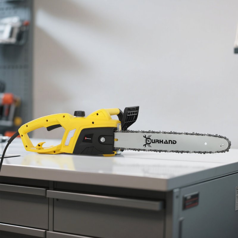 DURHAND Aluminium Chainsaw with Double Brake Protection and Blade Cover, 2000 W, 40 cm, for Wood, Trees and Branches, Yellow