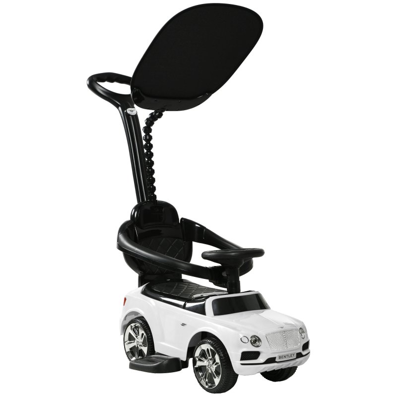 AIYAPLAY Bentley Bentayga Licensed Baby Push Car, 3-in-1 Ride on Car Foot to Floor Sliding Car with Removable Push Handle, Canopy, Horn Music, Storage, Safety Guardrail, for 12-36 Months, White