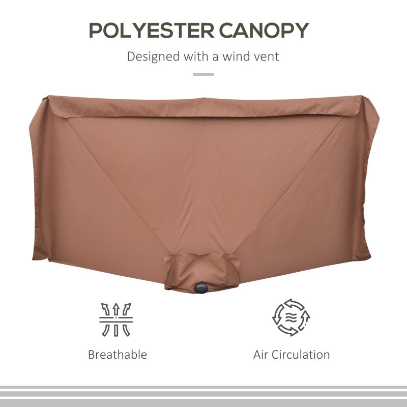 Outsunny 2.3m Half Parasol Semi Round Umbrella Patio Metal Frame Crank Handle for Balcony- NO BASE INCLUDED, Brown