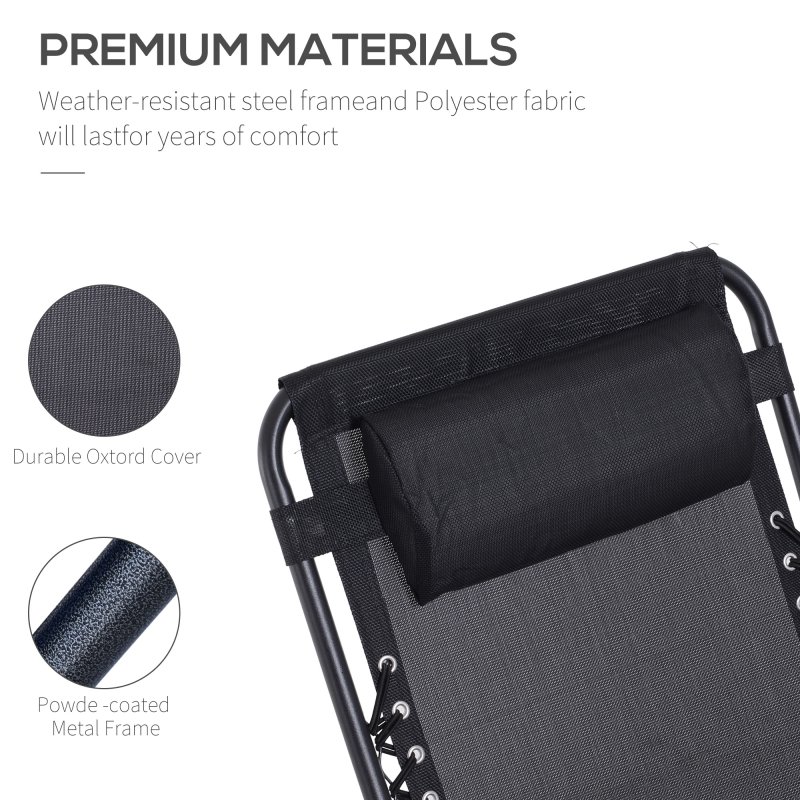 Outsunny Folding Zero Gravity Chairs, 3 Pieces Adjustable Sun Lounger and Table Set with Cup Holder and Headrest, Patio Bistro Set with Reclining Garden Chairs for Outdoor, Black