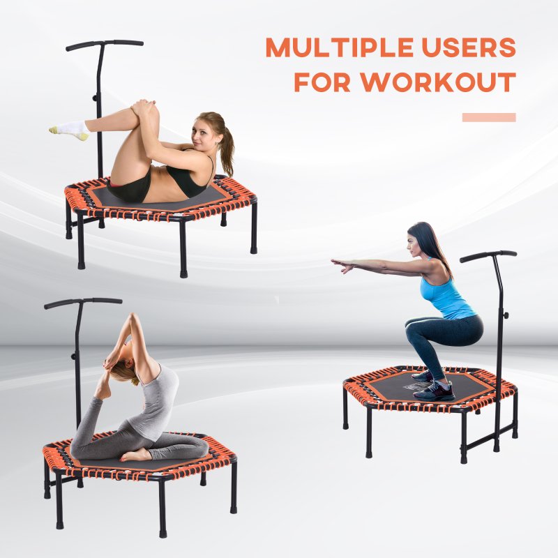 HOMCOM 48" Mini Fitness Trampoline Rebounder Indoor Outdoor Mini Jumper with Adjustable Handle Hexagonal Orange