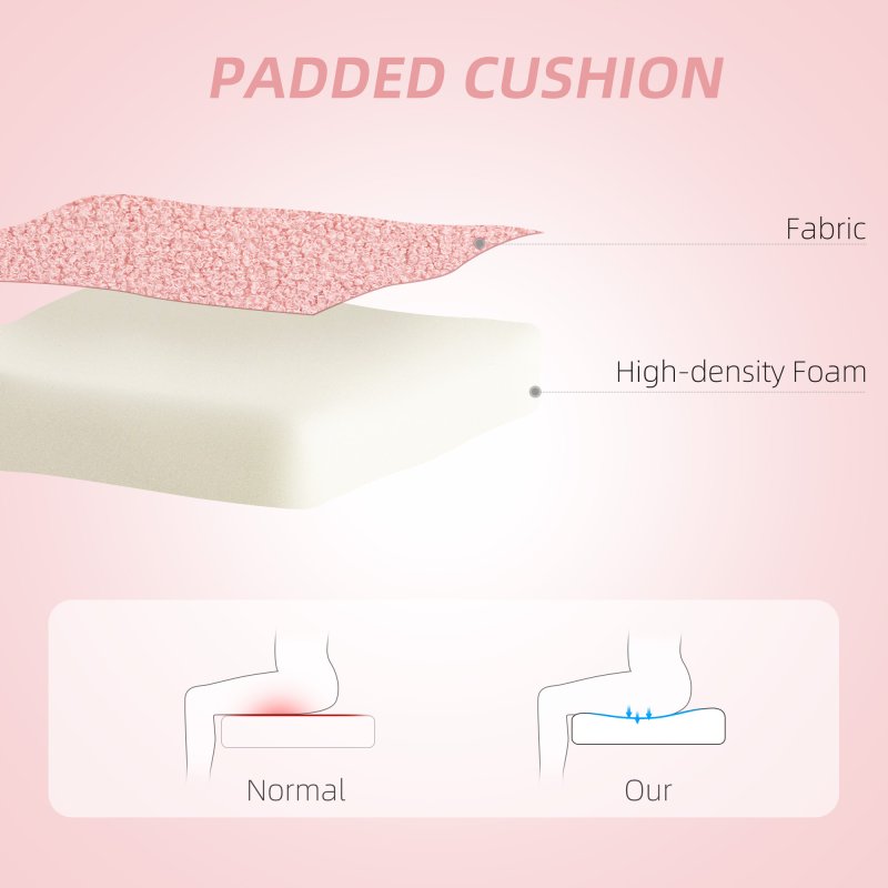 HOMCOM Armless Heart Computer Desk Chair, Teddy Fleece Swivel Office Chair, Makeup Vanity Chair with Height Adjustable, Wheels, for Home Study Bedroom, Pink