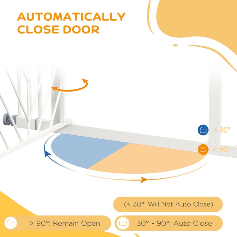PawHut Pressure Fit Safety Gate for Doorways and Staircases, Dog Gate with Auto Closing Door, Pet Barrier for Hallways with Double Locking, Openings 74-100cm - White