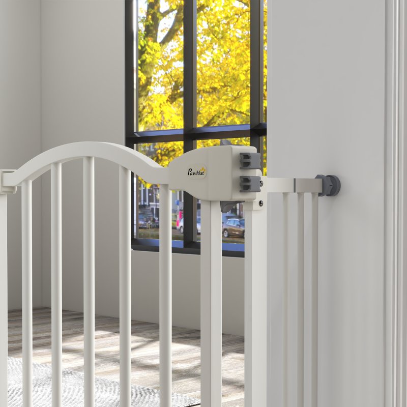 PawHut Pressure Fit Dog Stair Gate No Drilling Safety Gate Auto Close for Doorways, Hallways, 74-100cm Adjustable, 78cm Tall, White