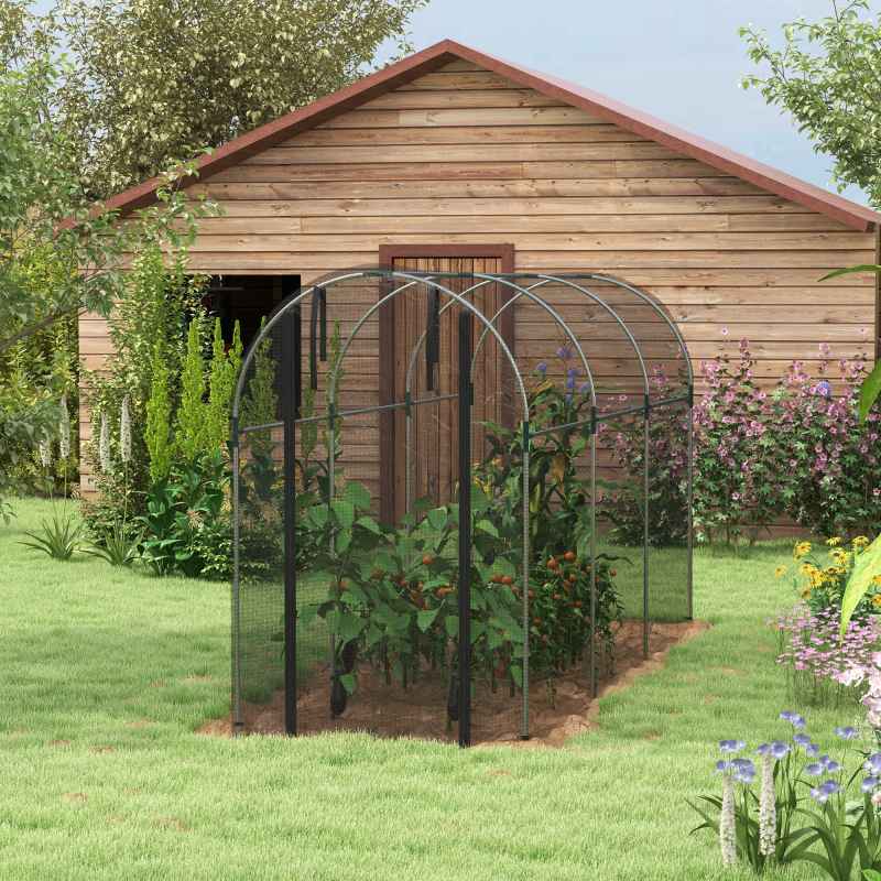 Outsunny Fruit Cage Bird Netting, Heavy Duty Fruit and Vegetable Protection Tent with Zipped Door, Anti Bird, Insects, Small Animals, 1.2 x 3.6 x 1.9m, Black