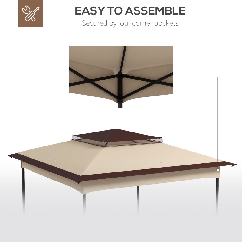 Outsunny Gazebo for 3.25m x 3.25m Frame, 2 Tier Gazebo Cover, UV Protection, Beige