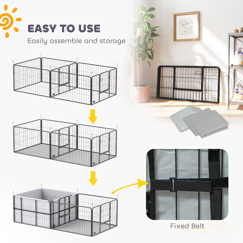 PawHut Whelping Box for Dogs, Puppies, 7 Panel Dog Playpen with Two Rooms, Washable Whelping Pads, Water-Resistant Oxford Fabric, Two Doors, for Small and Medium Dogs