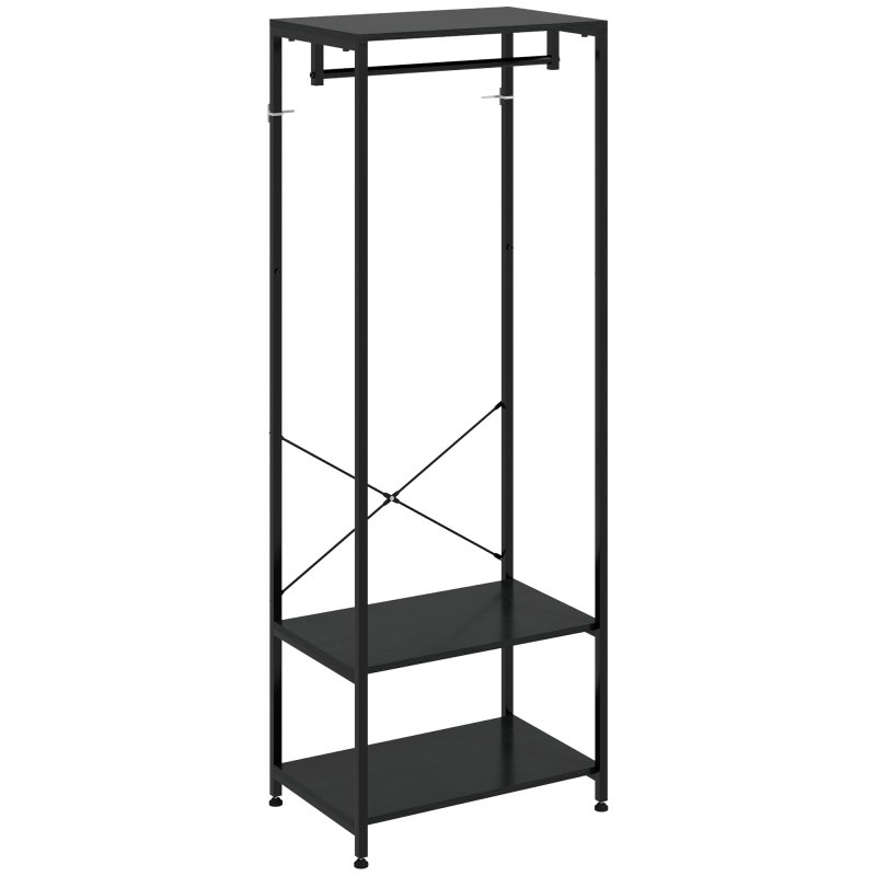 HOMCOM Coat Rack, 2-in-1 Clothes Stand with Shoe Storage, 168cm Free Standing Hall Tree with Hanging Rail and 2 Storage Shelves for Hallway, Entryway, Bedroom