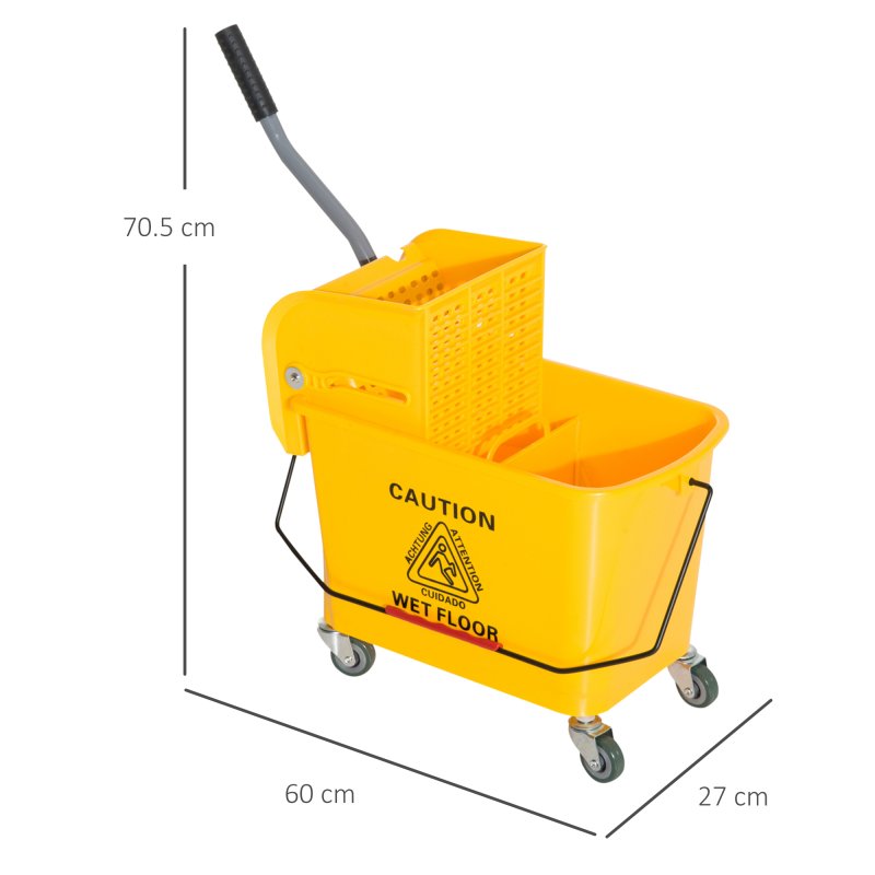 HOMCOM 20L Mop Bucket with Wringer and Handle, Mop Bucket on Wheels for Floor Cleaning, Separate Dirty and Clean Water