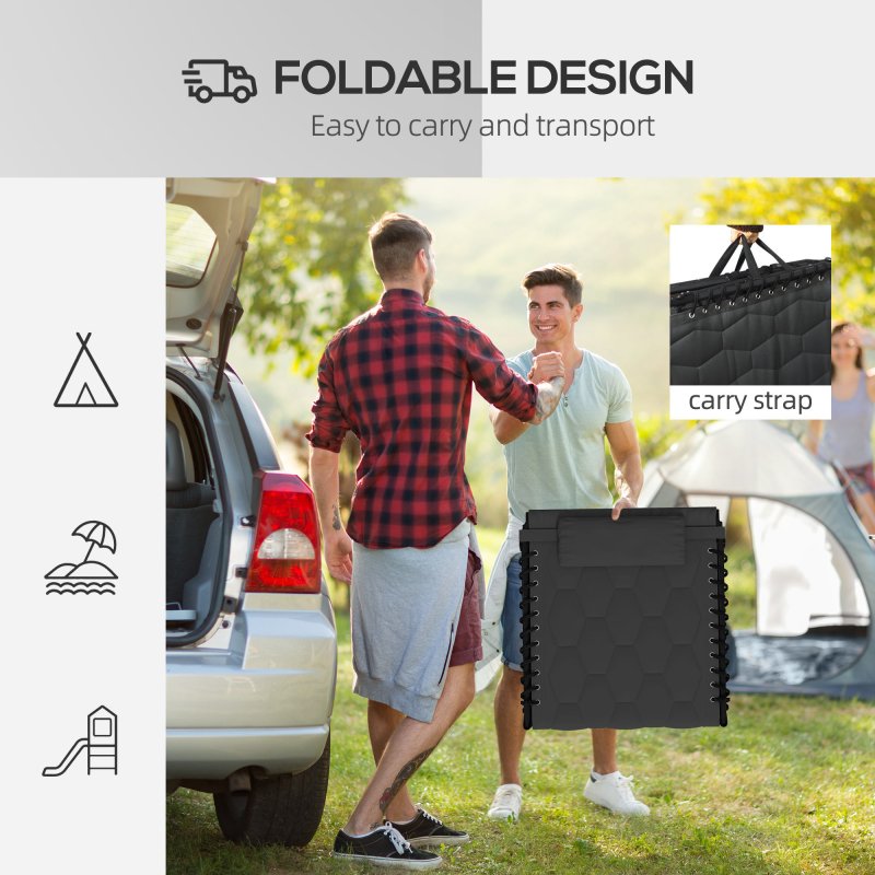 Outsunny 2 Piece Foldable Sun Lounger Set with 5-level Reclining Back, Outdoor Tanning Chairs Sun Loungers with Build-in Padded Seat, Side Pocket, Headrest for Beach, Patio, Black