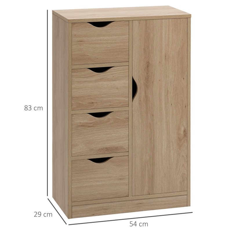 HOMCOM Bathroom Floor Cabinet, Freestanding Storage Unit with 4 Drawers and Door Cupboard for Living Room, Kitchen, Bedroom