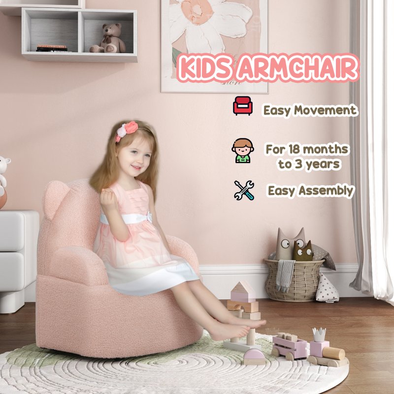 AIYAPLAY Kids Armchair, Bear Shaped Toddler Chair, Baby Armchair for Bedroom Playroom Living Room, for Boys and Girls Aged 18 Months to 3 Years - Pink