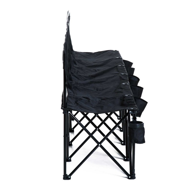 Outsunny 6 Seater Folding Bench, Outdoor Camping Chair Portable Sports Spectator Chair with Metal Frame, Cup Holder & Carry Bag, Black