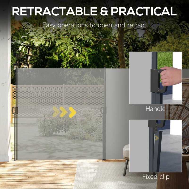 Outsunny Retractable Side Awning, Garden Privacy Screen Divider, Full Cassette Wind Breaker for Hot Tub, Balcony, Terrace, Pool, 400 x 160cm, Light Grey