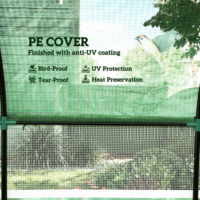 Outsunny 3 x 3 x 2m Polytunnel Greenhouse with Doors and Mesh Windows, Walk-in Grow House Tent with UV-resistant PE Cover and Steel Frame, Green
