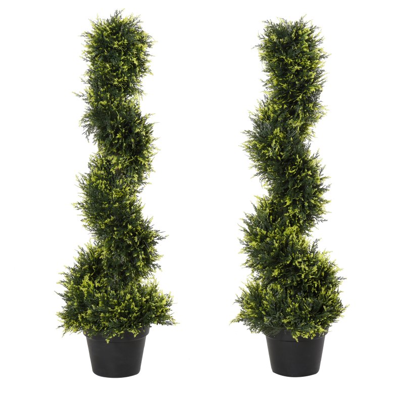 Outsunny 90cm/3FT Artificial Trees, Spiral Topiary Trees w/ Pot Set Of 2, Fake Indoor Outdoor Greenery Plant Home Office Garden Decor Green