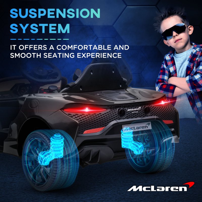 HOMCOM McLaren Licensed 12V Kids Electric Ride-On Car with Butterfly Doors, Powered Electric Car with Remote Control, Music, Horn, Headlights, MP3 Slot, Suspension Wheels, for Ages 3-6 Years - Black