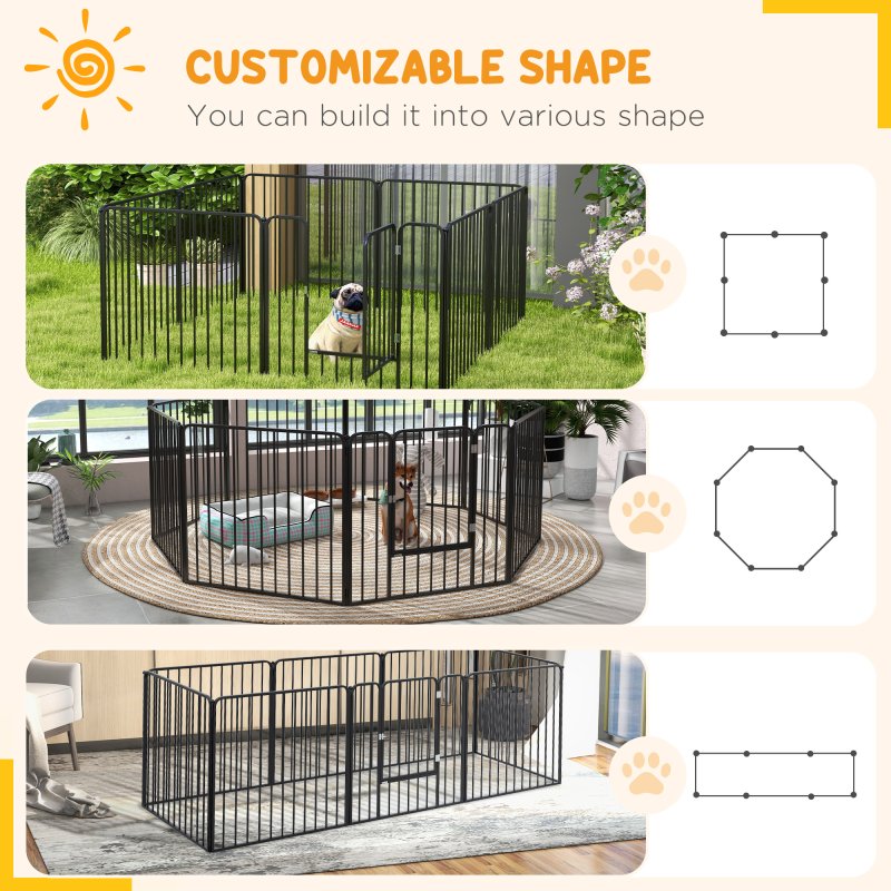 PawHut Heavy Duty Dog Playpen, 8 Panels Dog Pen, 80cm Height Pet Playpen Exercise Pen, with Door, for Small and Medium Dogs