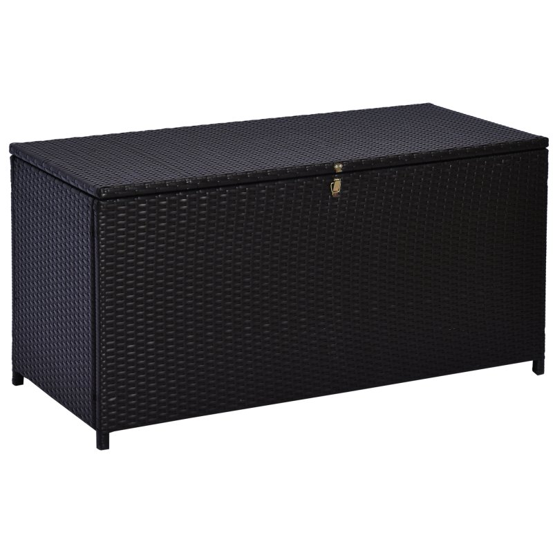 Outsunny 284 L Rattan Garden Storage Box, Outdoor Garden Storage Box with Gas Lift and Lockable Lid, Outdoor Wicker Rattan Chest Container for Garden Tools, 118 x 54 x 59 cm, Dark Brown