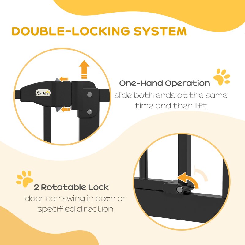 PawHut Pressure Fit Dog Stair Gate No Drilling Safety Gate Auto Close for Doorways, Hallways, 74-100cm Adjustable, 78cm Tall, Black