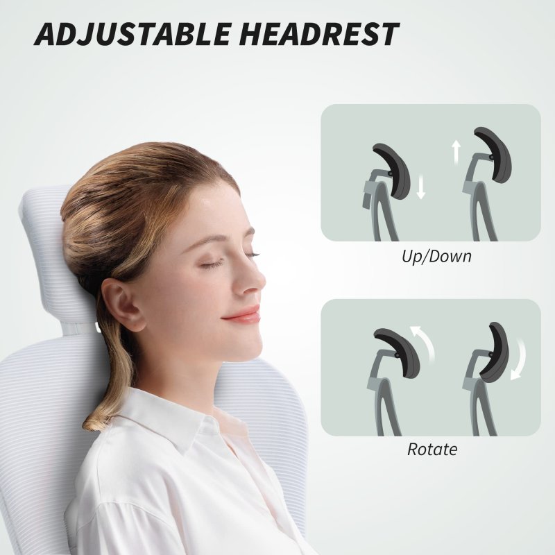 Vinsetto High Back Office Chair, Mesh Computer Desk Chair with Rotatable Headrest, 4D Lumbar Support, Flip-up Arm, Adjustable Height, White