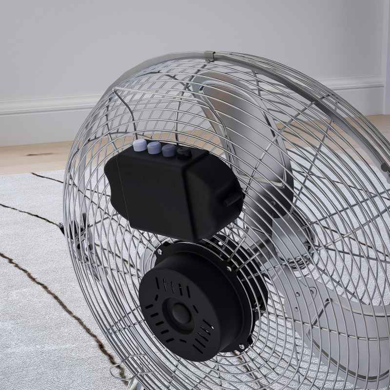 HOMCOM 16 Inches Chrome Metal Floor Fan, High Velocity 3-Speed Home Gym with Adjustable Head, Portable Desk & Table Fan Air Circulator for Home Office, Powerful Airflow, Quiet Operation