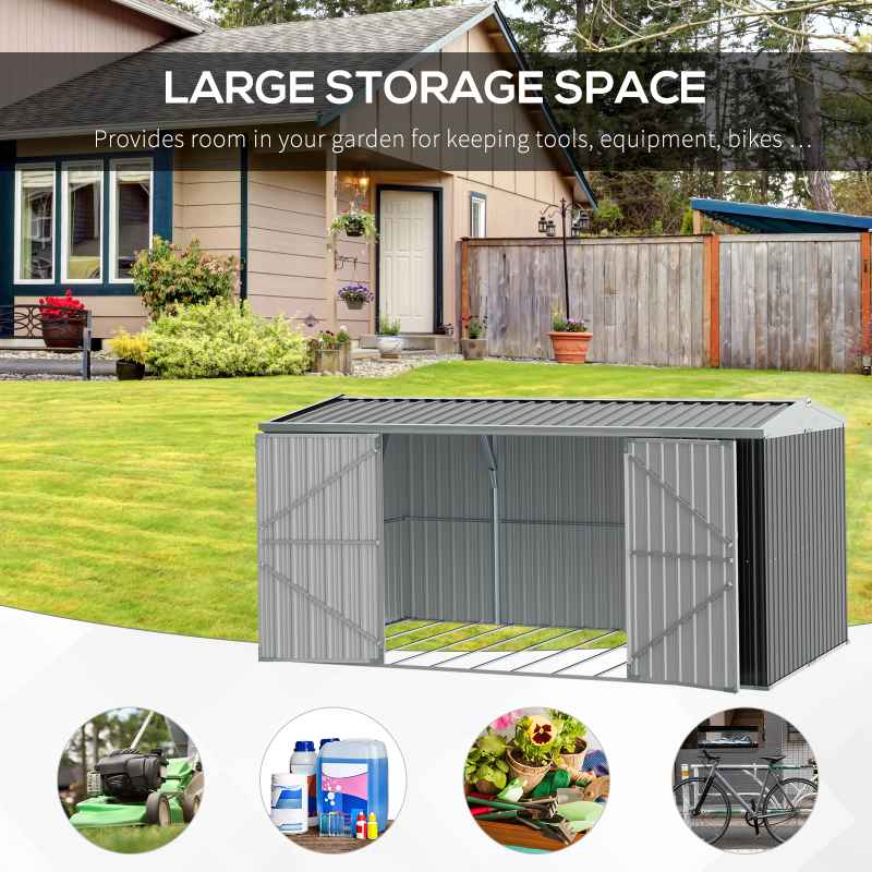 Outsunny 14 x 8ft Outdoor Garden Metal Storage Shed with Lockable Door, Tool Storage Box with Sloped Roof, 4 Windows and Floor Foundation for Backyard, Patio and Lawn - Grey