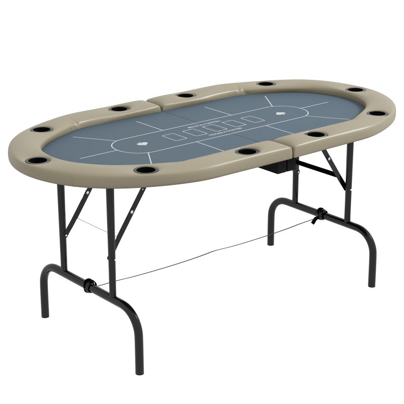 SPORTNOW 10 Player Folding Poker Table, Oval Portable Blackjack Casino Table with Cup Holders, Cushioning Edge, Brown and Blue