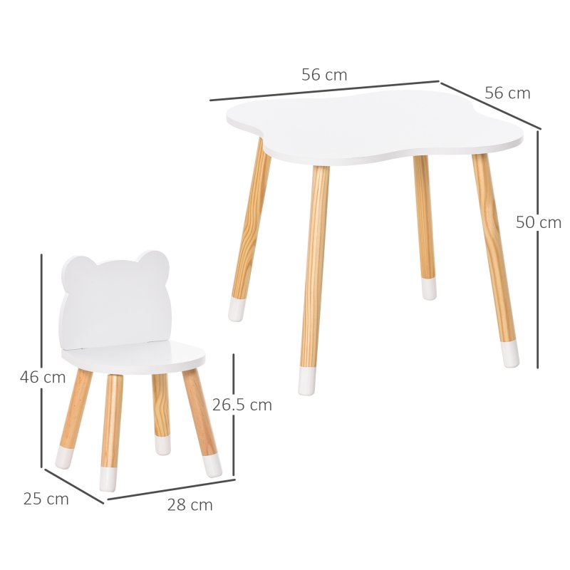 HOMCOM Kids Table and Chair Set, 3-Piece Childrens Table and Chair Set with 2 Bear-Shaped Chairs, for Playroom, Nursery, Living Room, White