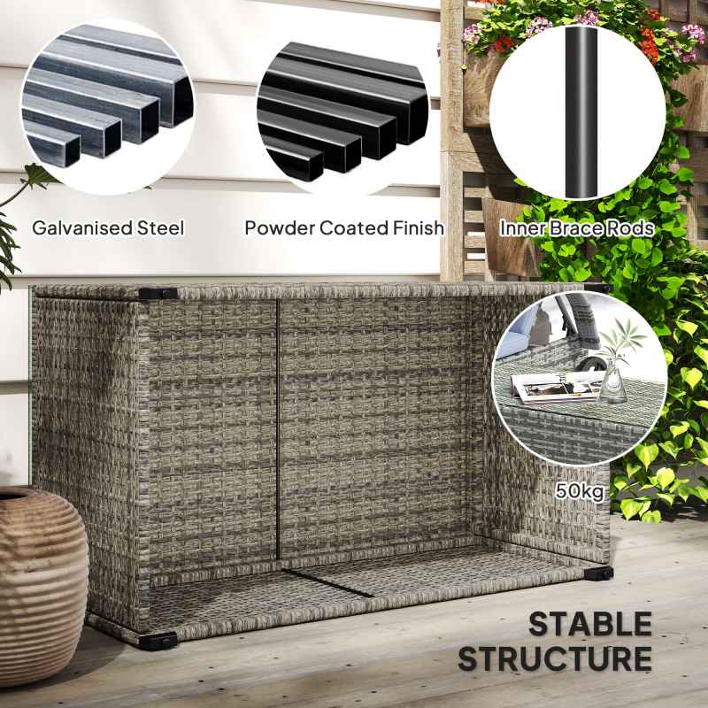 Outsunny Outdoor Coffee Table, PE Rattan Side Table with Tempered Glass Top, Wicker Rectangular Garden Coffee Table End Table with Steel Frame for Patio, Balcony, 90 x 50 x 38cm, Dark Grey